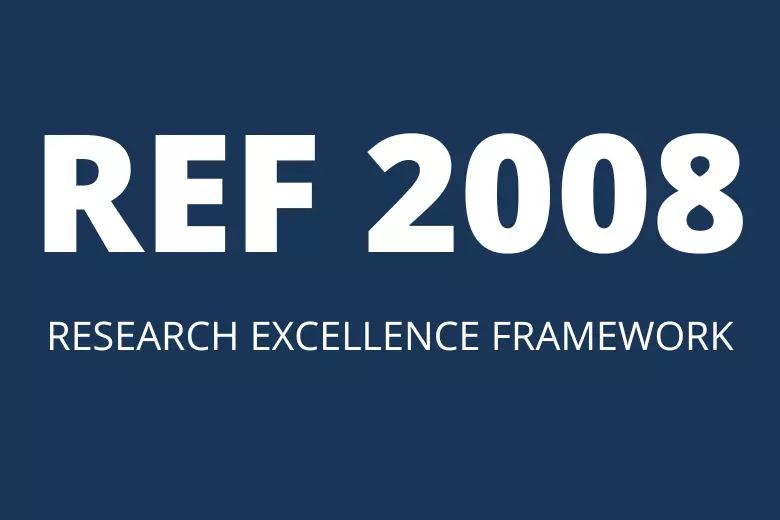  Text "REF 2008 Research Excellence Framework" written in white against a blue background