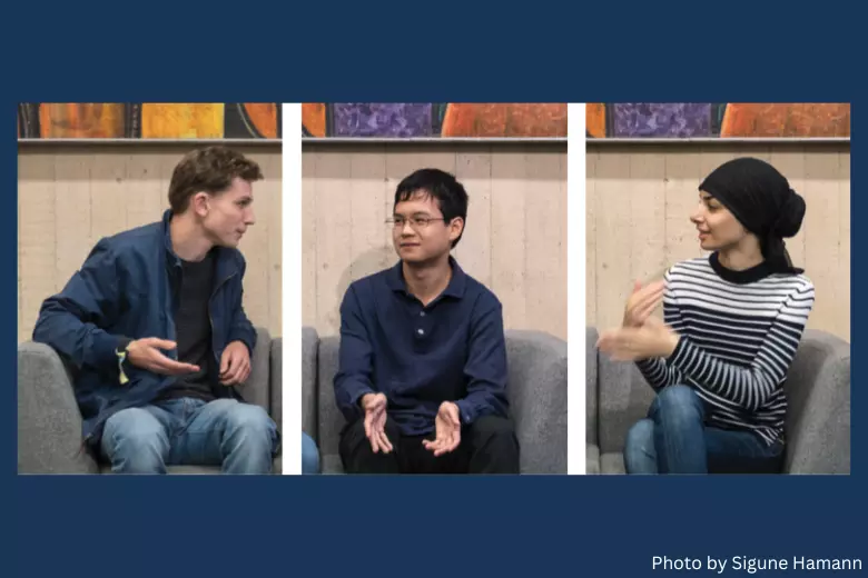 Photo triptych of three students